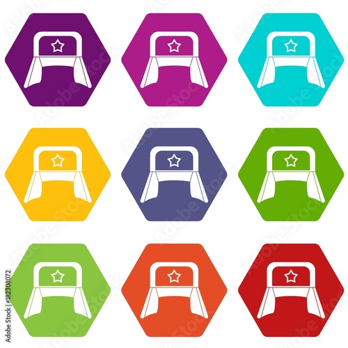 Hat with earflaps icon set color hexahedron