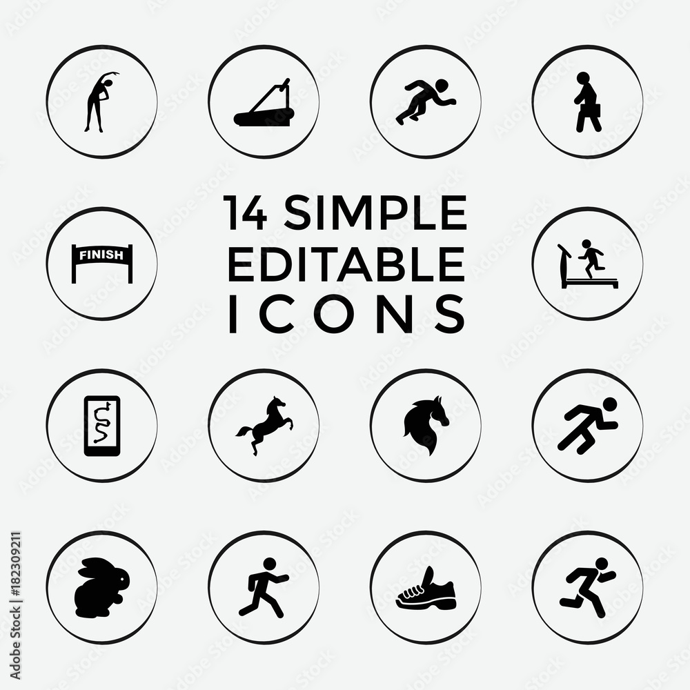 Set of 14 running filled icons Set of 14 running filled icons