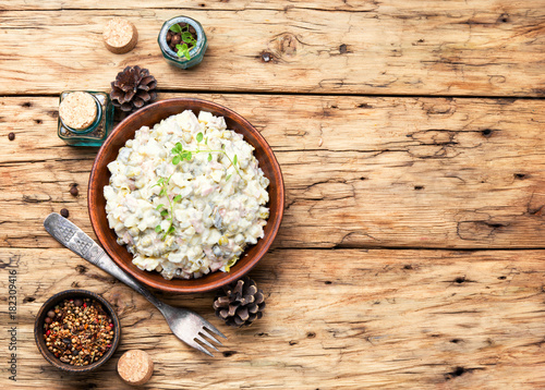 Russian traditional meat salad