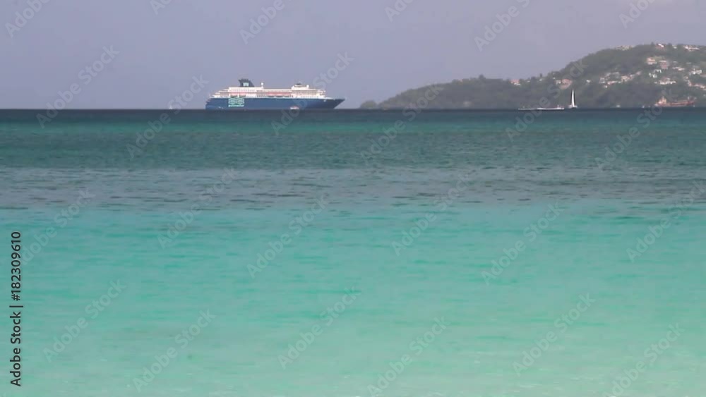 Caribbean Sea and cruise liner on raid. St. George's, Grenada Caribbean Sea and cruise liner on raid. St. George's, Grenada