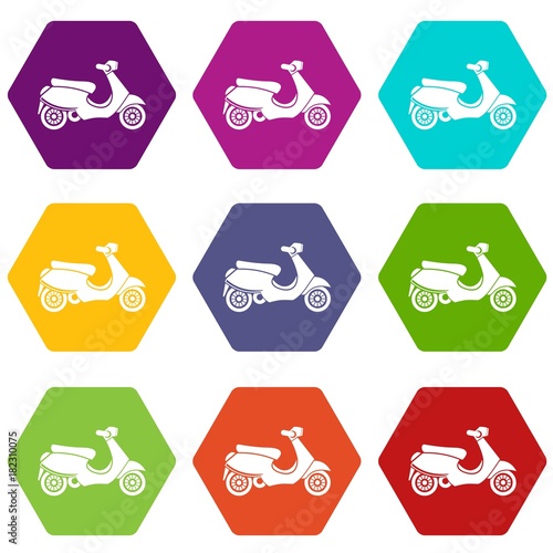 scooter icon set color hexahedron
