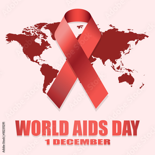 World AIDS Day. 1st December World Aids Day poster with with red world map. Vector Illustration