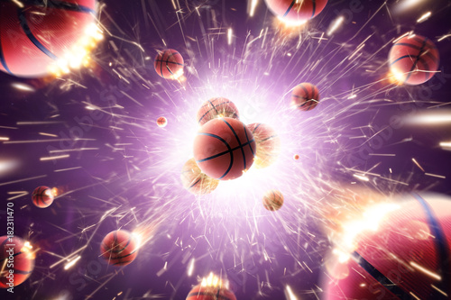 Basketball. Basketball balls with fire sparks in action © Ruslan Shevchenko