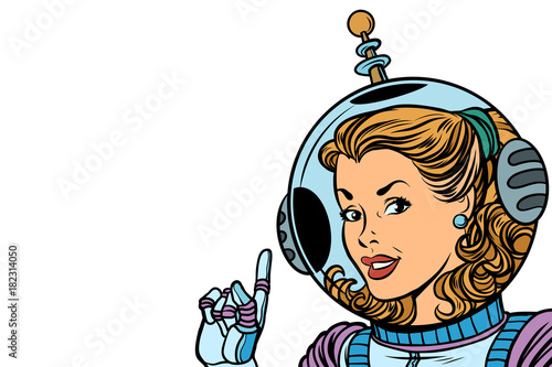 Girl astronaut isolated on white background