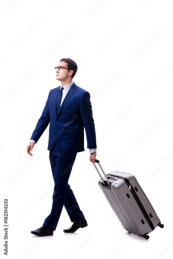 Young businessman with suitcase isolated on white background Young businessman with suitcase isolated on white background