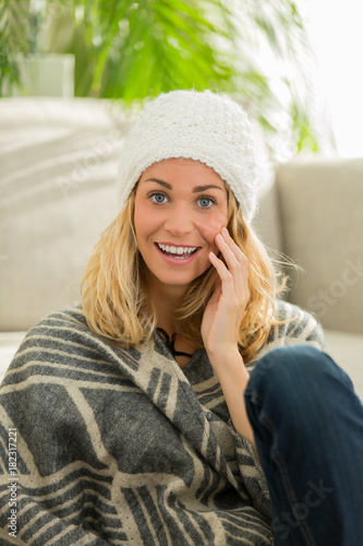 portrait of woman with hat indoor