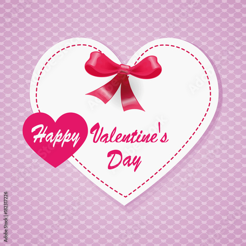 festive greeting card day of saint valentine love tenderness pink background big white heart outline bow art art