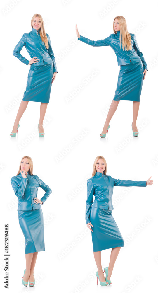 Obraz premium Woman pressing virtual button isolated on white