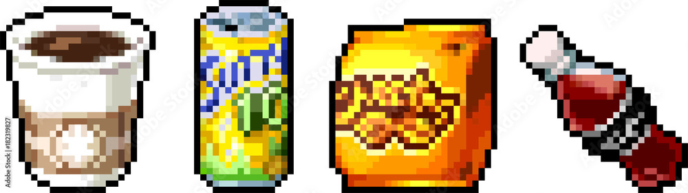 Fototapeta Set of food icons in pixel style