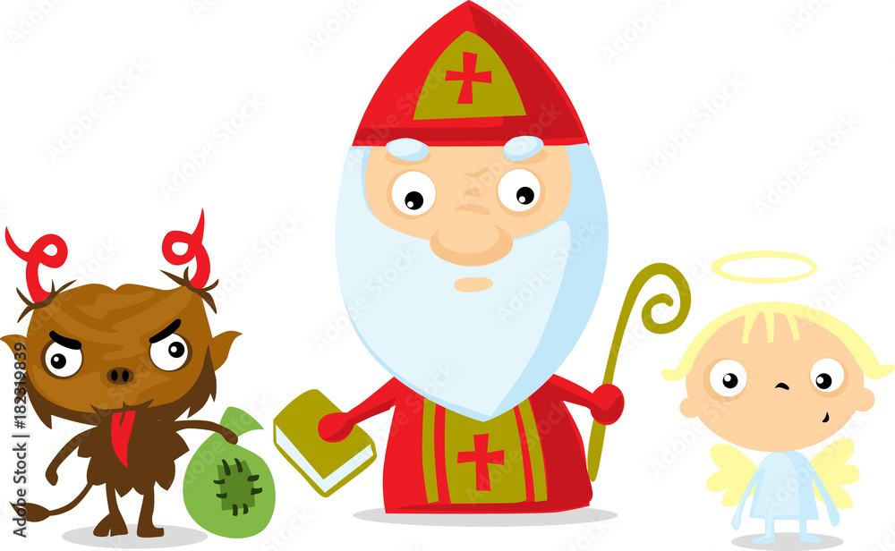 devil angel saint nicolas isolated on white - vector illustration devil angel saint nicolas isolated on white - vector illustration