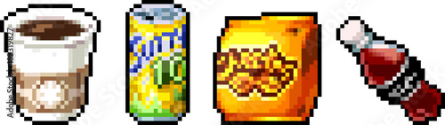 Fototapeta Set of food icons in pixel style