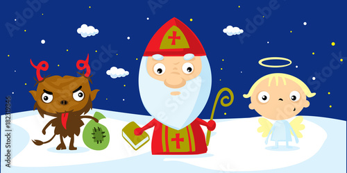 devil angel saint nicolas cool cartoon on snow