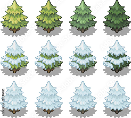Set of trees in pixel style