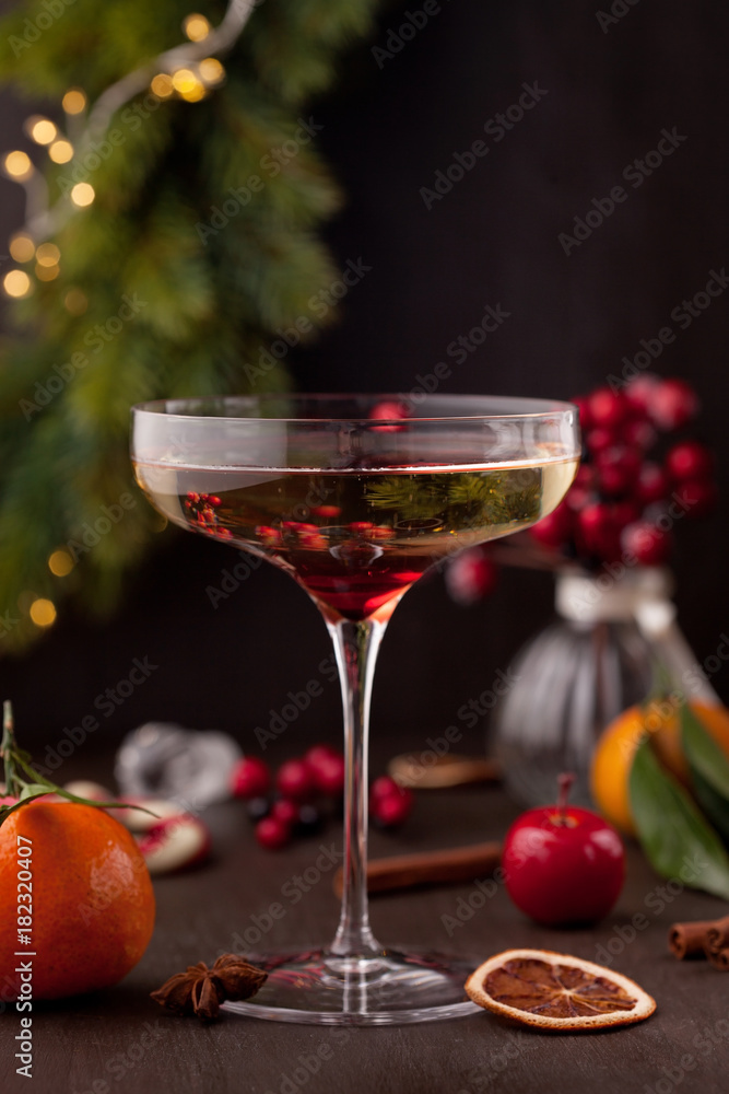 Cocktail with champagne. Christmas and New year celebration concept Cocktail with champagne. Christmas and New year celebration concept
