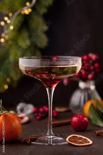 Cocktail with champagne. Christmas and New year celebration concept