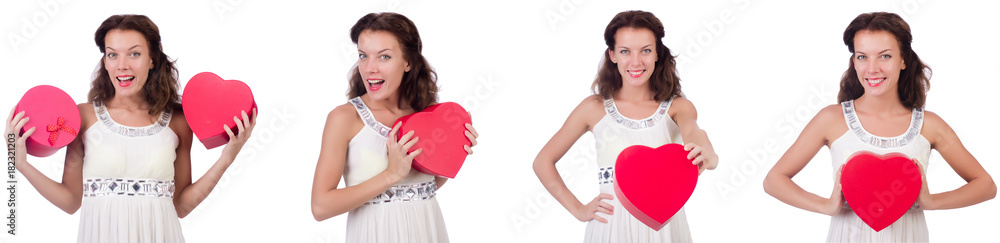 Pretty girl holding gift box isolated on white Pretty girl holding gift box isolated on white