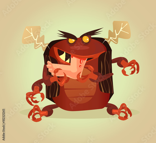 Beetle parasite eats human flesh. Vector flat cartoon illustration
