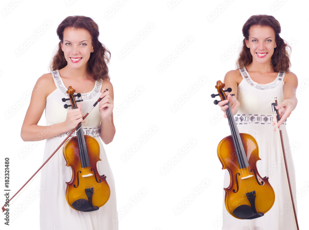 Woman playing violin isolated on white background Woman playing violin isolated on white background