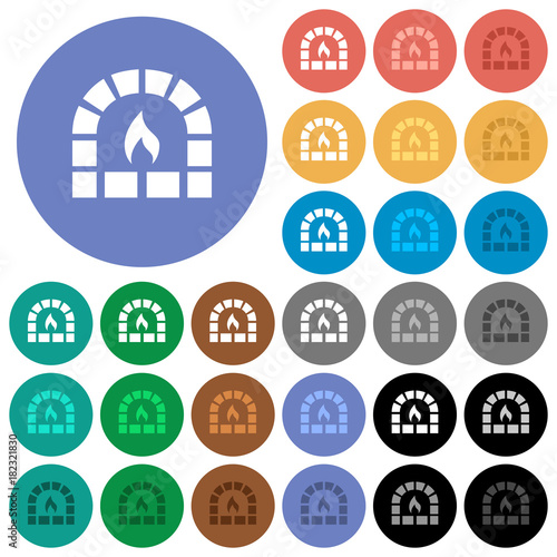 Stone oven round flat multi colored icons