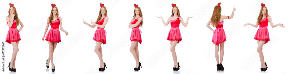 Pretty young model in mini pink dress isolated on white Pretty young model in mini pink dress isolated on white
