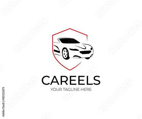 Car and Shield Logo Template. Automobile Vector Design. Transport Illustration