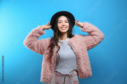 Beautiful hipster girl on b...