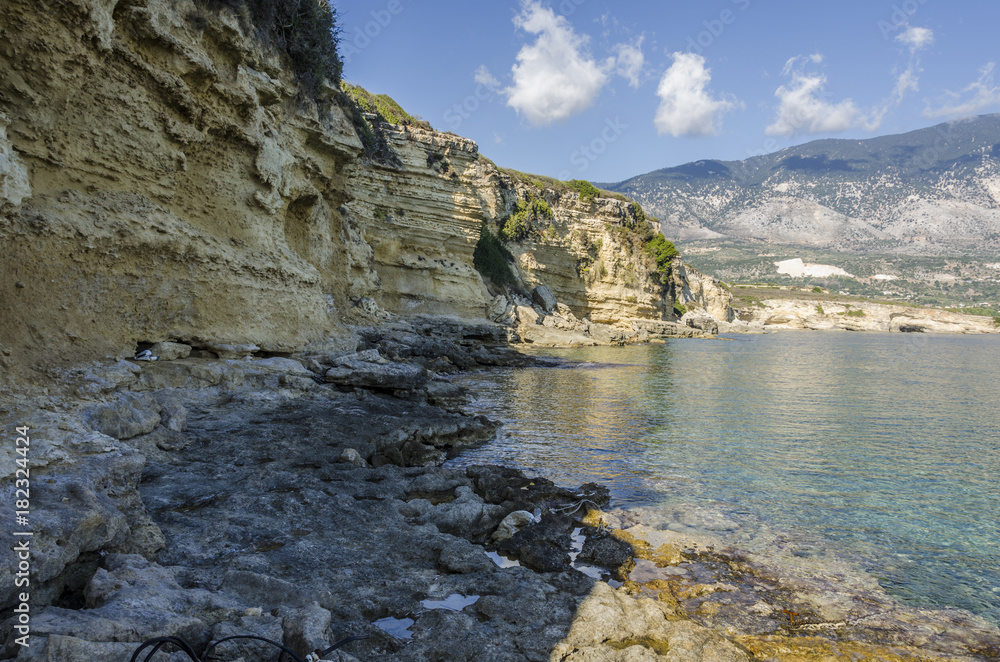 coast with cliffs near Pessada in kefalonia island
