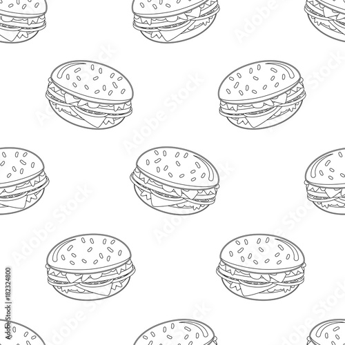 Abstract seamless burger pattern for girls or boys. Creative vector background with a burger, hamburger cute eyes. Funny hamburger pattern for textile and fabric. Fashion style. Monochome black, white
