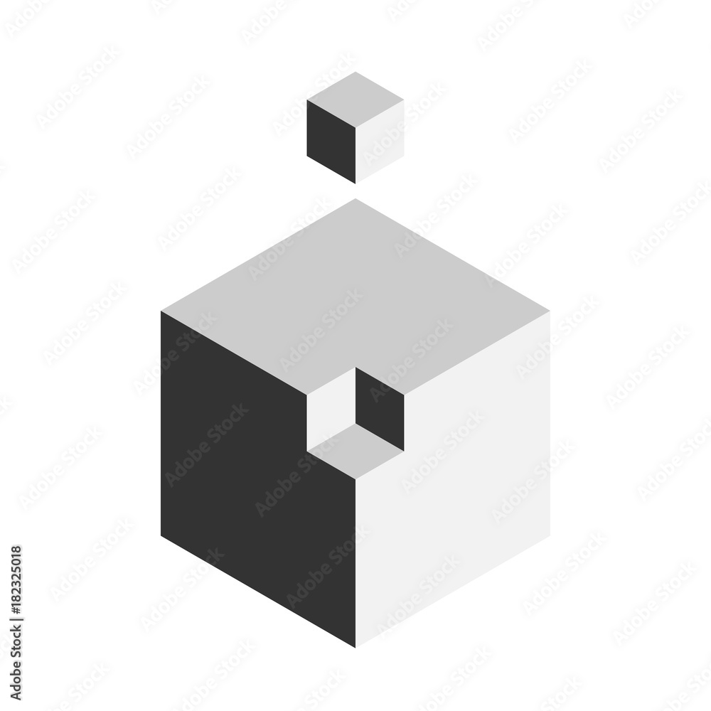 Solution design element concept. Block of 3D cubes with last piece outside. Vector illustration. Solution design element concept. Block of 3D cubes with last piece outside. Vector illustration.