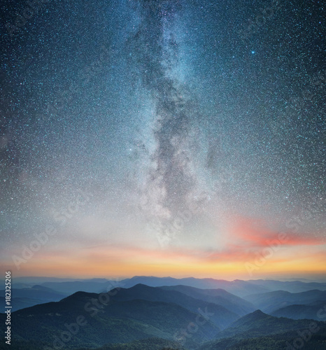 Mountains during sunset. Beautiful natural landscape in the summer time..