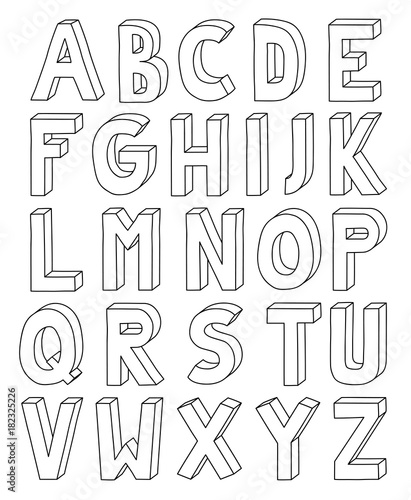 3D outline alphabet from letter A to Z in A4 Sheet