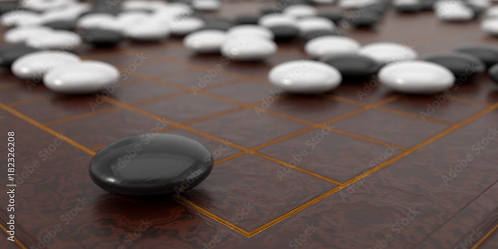 Close up view of traditional asian goban board and weiqi go game. 3d illustration Close up view of traditional asian goban board and weiqi go game. 3d illustration