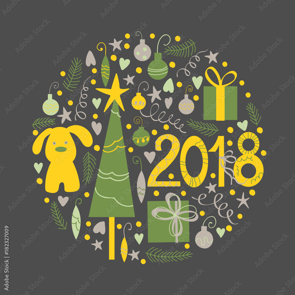 Happy New Year greeting card.  Vector illustration.