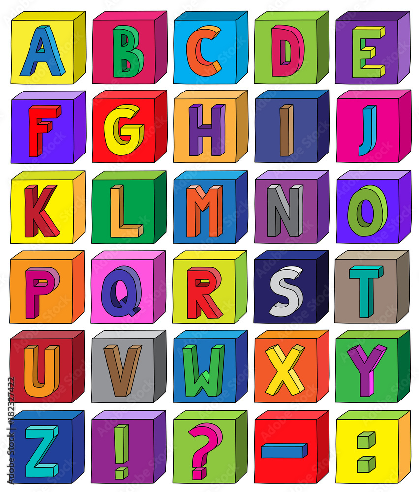 Colorful 3D alphabet blocks from letter A to Z in A4 Sheet Colorful 3D alphabet blocks from letter A to Z in A4 Sheet