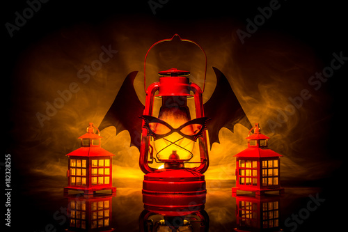 Mystic. A lantern like a vampire. Lantern in the smoke.