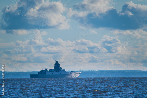 A warship on the horizon. Cruiser.