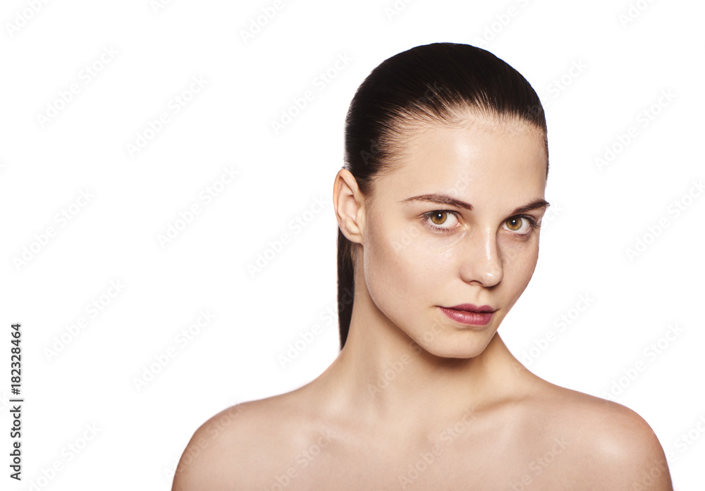 Beautiful Young Woman with Clean Fresh Skin isolated on white background Beautiful Young Woman with Clean Fresh Skin isolated on white background