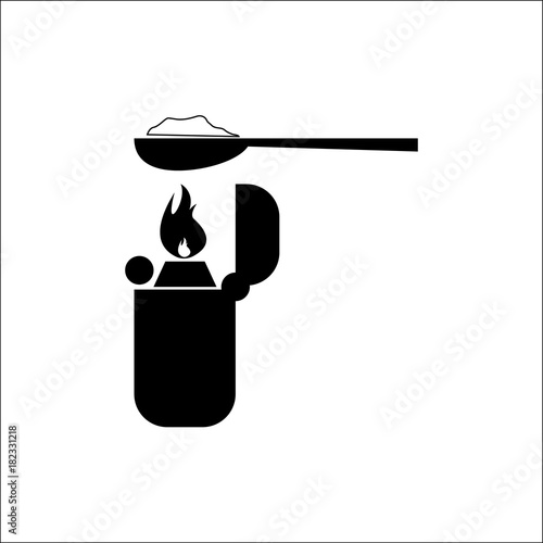 Heroin in spoon over lighter icon. Human weakness, Addiction element icon. Premium quality graphic design. Signs, outline symbols collection icon for websites, web design