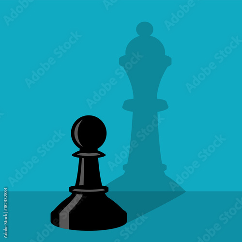 A chess pawn is standing by the wall and a pawn thinks she is a queen
Shadow on the wall