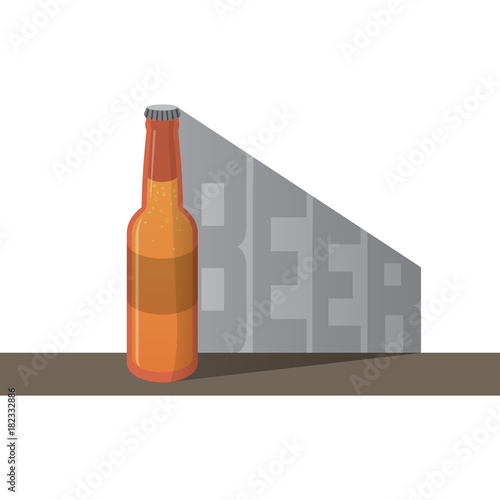 small size bottle of beer and shadow with beer text