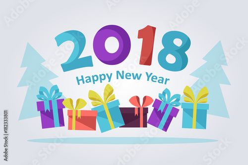 2018 new year. gifts. happy new year banner. vector cartoon illustration