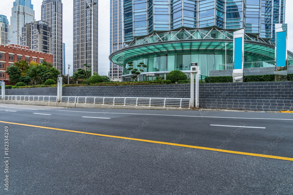Empty urban road and modern skyline in Tianjin