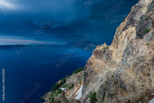 Dark Blue Storm Clouds Over Crater Lake