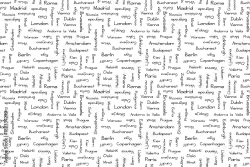 Capitals of Europe. Seamless background. Vector print.