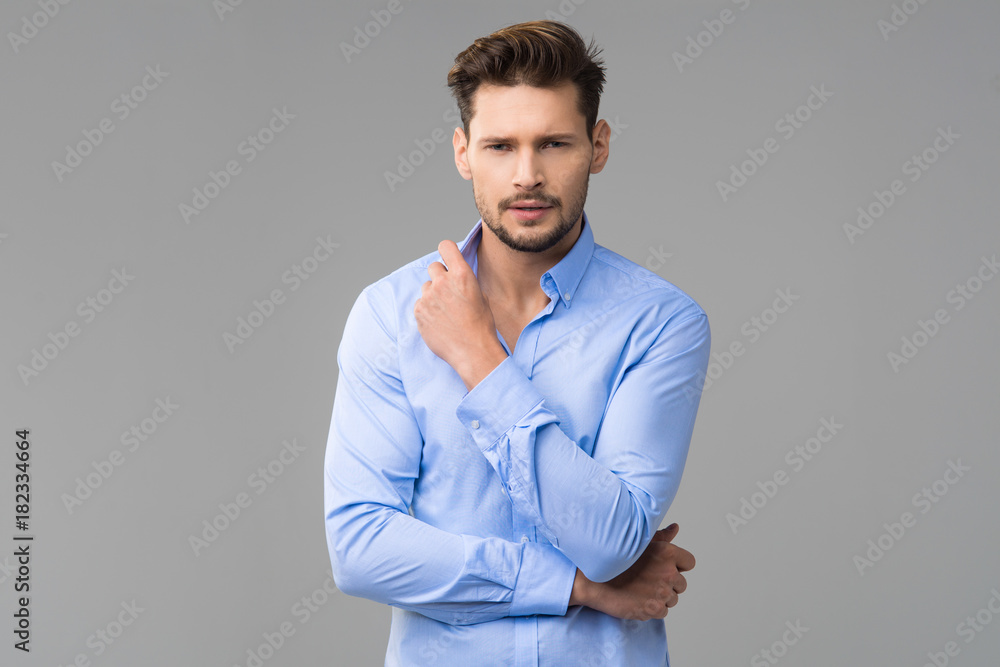 Happy handsome man wear blue shirt Happy handsome man wear blue shirt