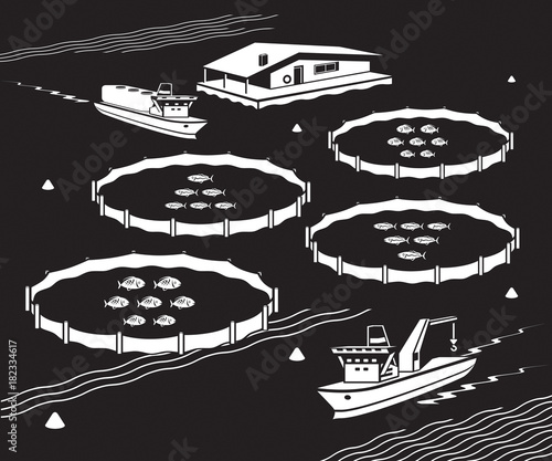 Sea fish farm - vector illustration