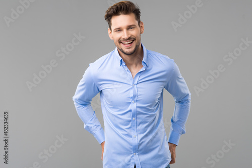 Happy handsome man wear blue shirt