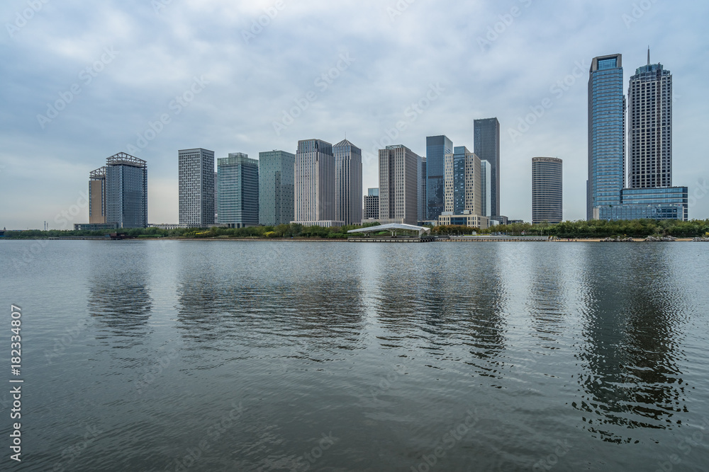 modern city waterfront downtown skyline,China..