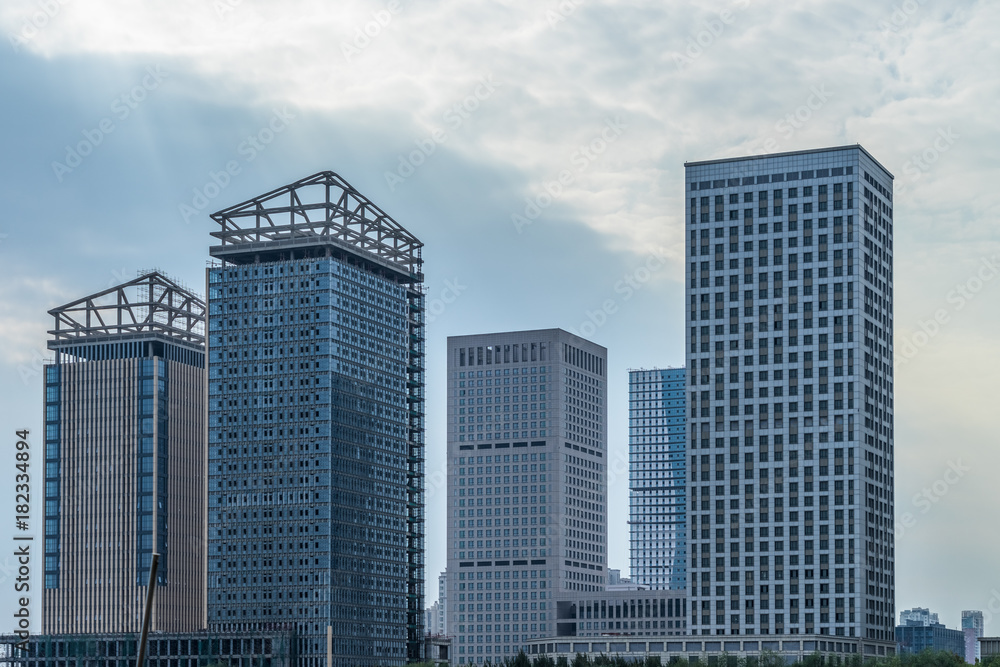 architectural complex against sky in downtown tianjin, china. architectural complex against sky in downtown tianjin, china.