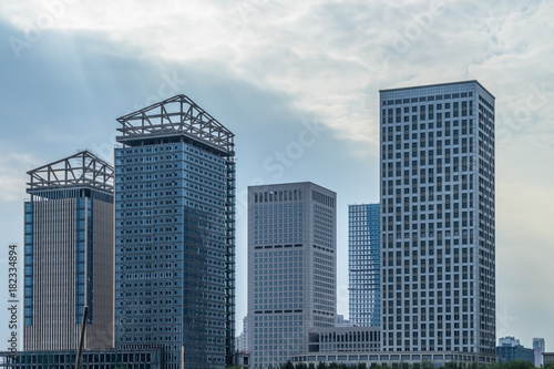 architectural complex against sky in downtown tianjin, china.